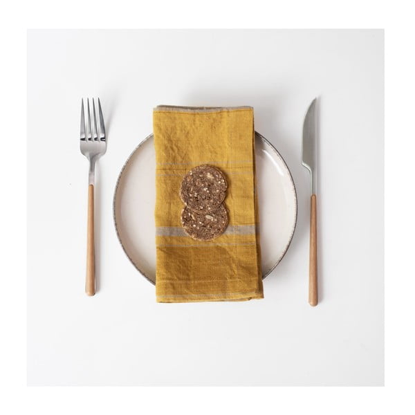 Ľanové obrúsky v súprave 2 ks Amber Bronze Stripes – Linen Tales