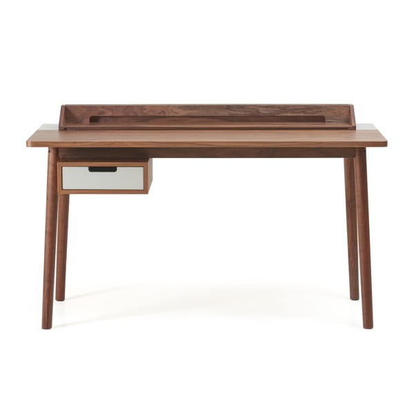 Pracovný stôl z orechového dreva so sivou zásuvkou HARTÔ Honoré, 140 × 70 cm