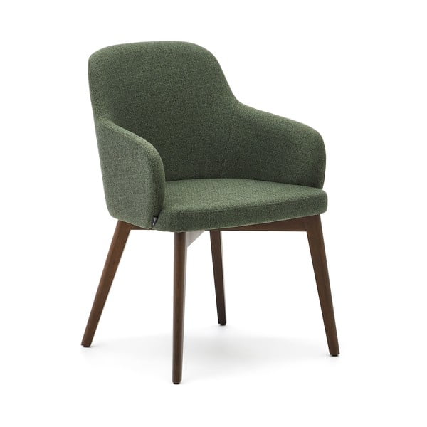 Tmavozelené čalúnené jedálenské kreslo s podrúčkami Nelida – Kave Home