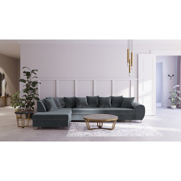 Sivá zamatová rohová pohovka Kooko Home Calmato, ľavý roh-image-1