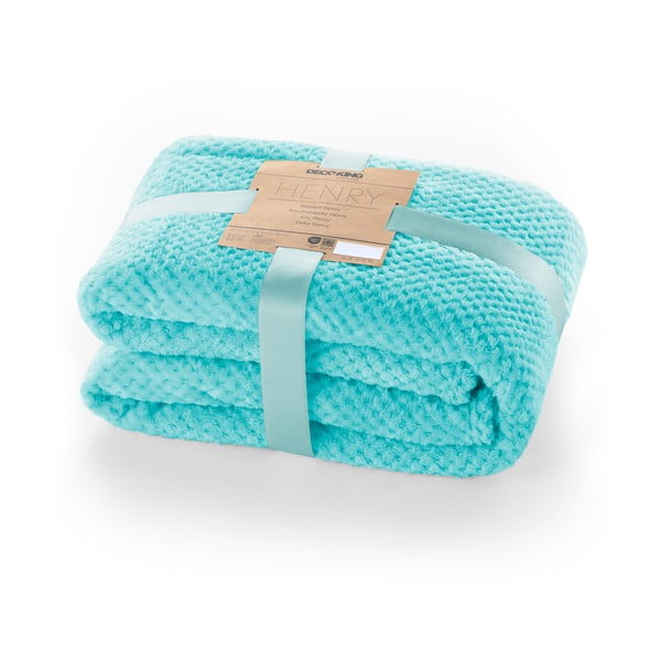 Tyrkysový pléd z mikrovlákna DecoKing Henry, 150 × 70 cm-image-3