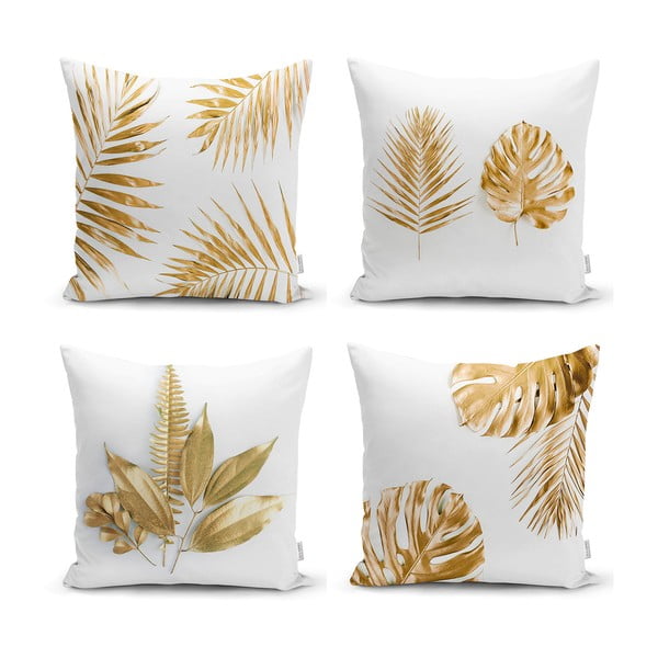 Súprava 4 obliečok na vankúše Minimalist Cushion Covers Gold Leaves Modern, 45 x 45 cm