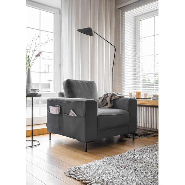 Tmavosivé menčestrové kreslo Lofty Lilly – Miuform-image-2