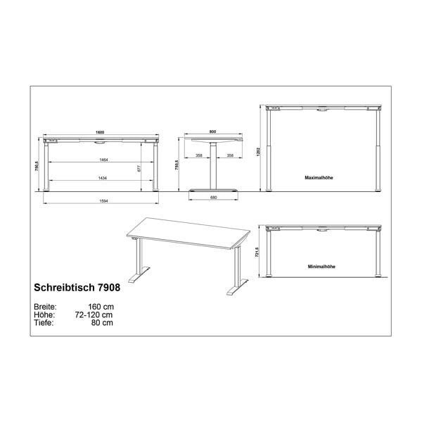 Polohovací pracovný stôl s elektricky nastaviteľnou výškou 80x160 cm Agenda – Germania-image-4