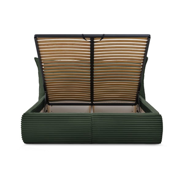 Tmavozelená čalúnená dvojlôžková posteľ s úložným priestorom a roštom 160x200 cm Jade – Bobochic Paris-image-4