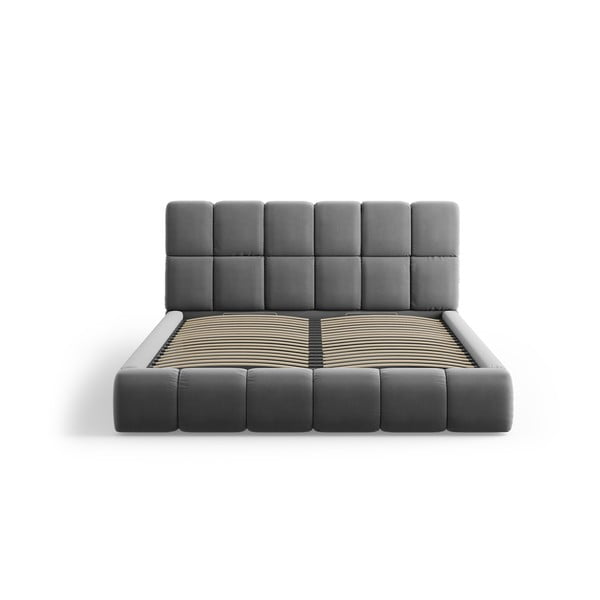 Sivá zamatová čalúnená dvojlôžková posteľ s úložným priestorom s roštom 180x200 cm Bellis – Micadoni-image-3