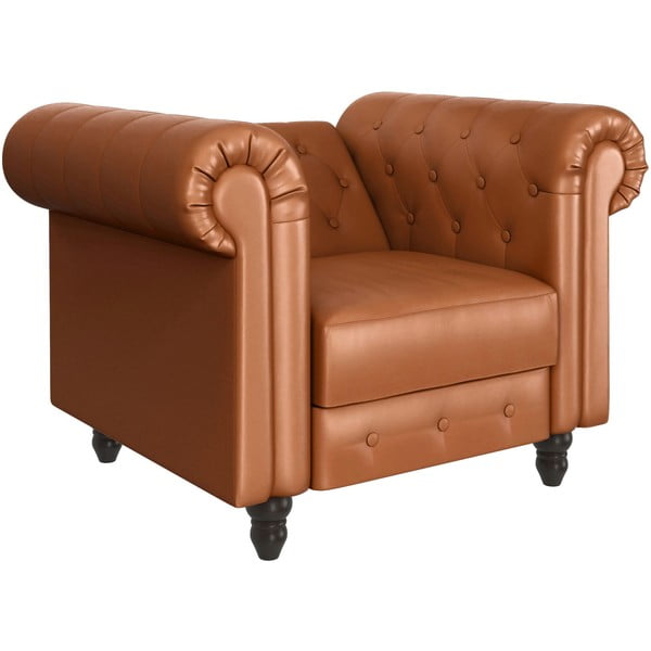Koňakovohnedé kreslo chesterfield z imitácie kože Felix – Støraa-image-3