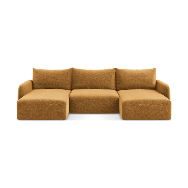 Oranžová rozkladacia/s úložným priestorom rohová pohovka Kalena – Makamii