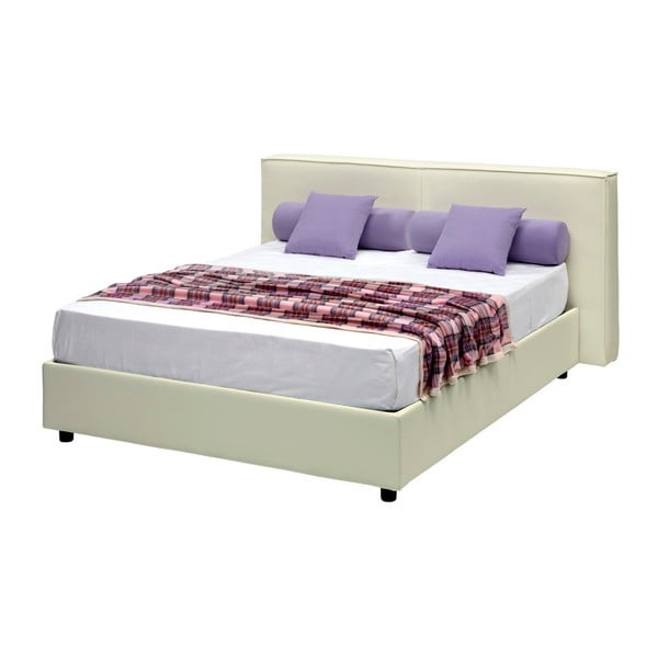 Béžová dvojlôžková posteľ s úložným priestorom a poťahom z koženky 13Casa Melita, 160 x 190 cm