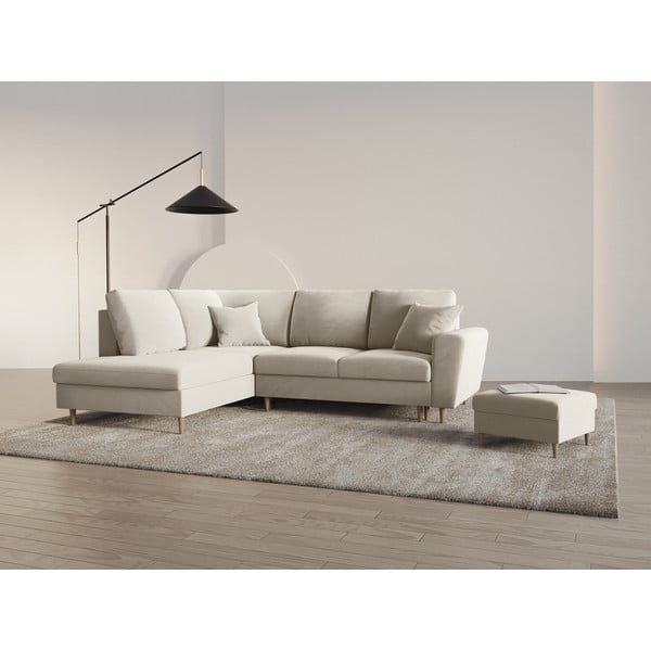 Béžová zamatová rozkladacia/s úložným priestorom rohová pohovka (ľavý roh/do L) Kyoto – Cosmopolitan Design-image-2