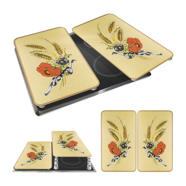 Kryty na sporák v súprave 2 ks z tvrdeného skla 52x30 cm Corn-Flowers - Maximex-image-3