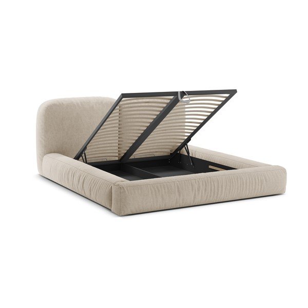 Béžová čalúnená dvojlôžková posteľ s úložným priestorom s roštom 200x200 cm Martina – Micadoni -image-2