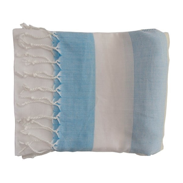 Modrá ručne tkaná osuška z prémiovej bavlny Gokku, 100 × 180 cm