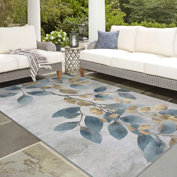 Prateľný koberec vo svetlomodrej a zlatej farbe 120x180 cm Golden Leaves – Mila Home-image-4