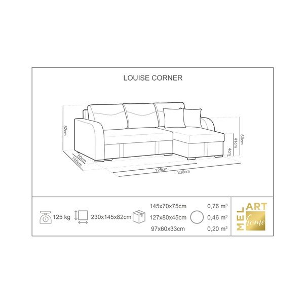 Tyrkysovomodrá rohová rozkladacia pohovka s úložným priestorom Melart Louise, ľavý roh-image-3