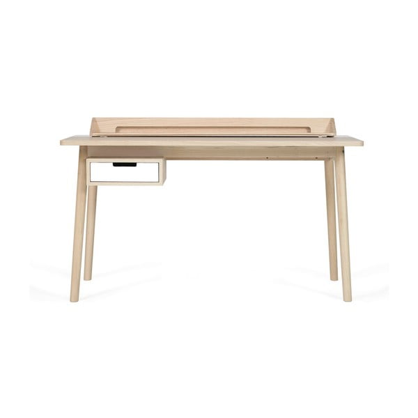 Pracovný stôl z dubového dreva s bielou zásuvkou HARTÔ Honoré, 140 × 70 cm