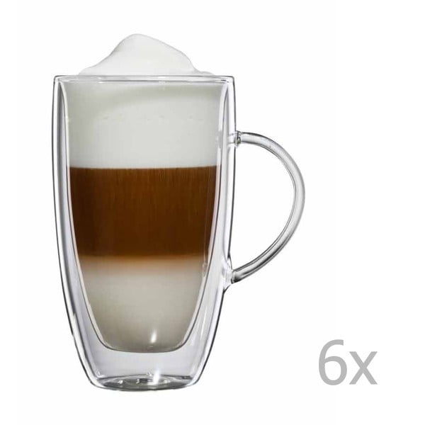 Sada 6 sklenených hrnčekov na latte macchiato s uškom bloomix Verona
