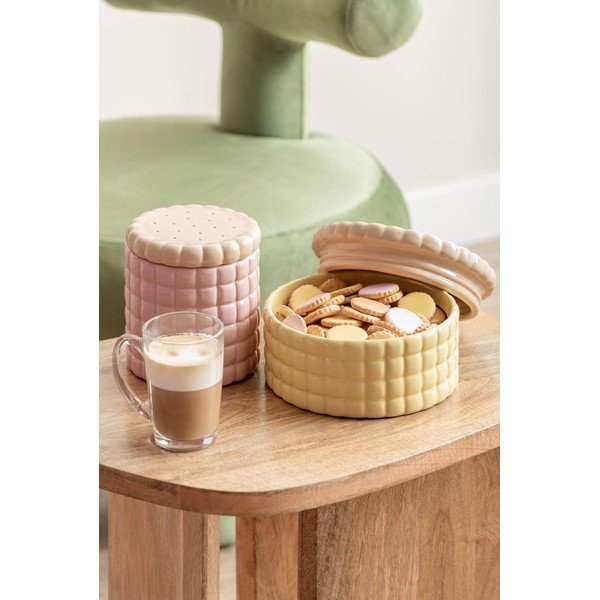 Svetloružový dekoratívny keramický úložný box ø 14x15 cm Biscuit Box – PT LIVING-image-2