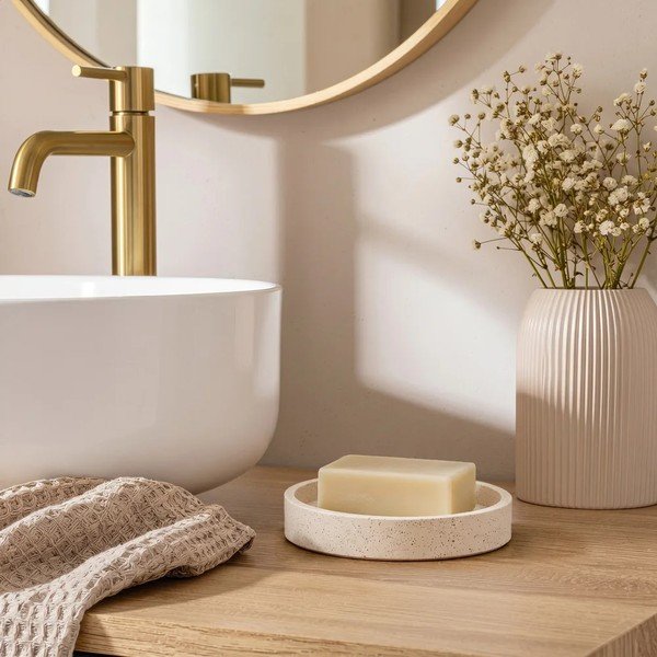 Béžová nádobka na mydlo z polyresínu Oria – douceur d'intérieur-image-1