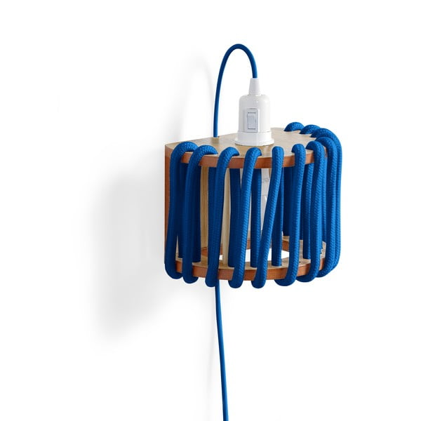 Modrá nástenná lampa s drevenou konštrukciou EMKO Macaron, dĺžka 20 cm-image-3