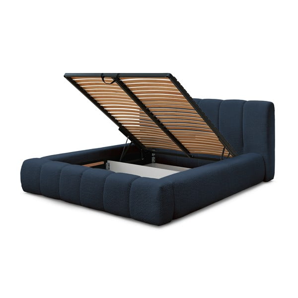 Tmavomodrá čalúnená dvojlôžková posteľ s úložným priestorom s roštom 180x200 cm Denali – Bobochic Paris-image-4