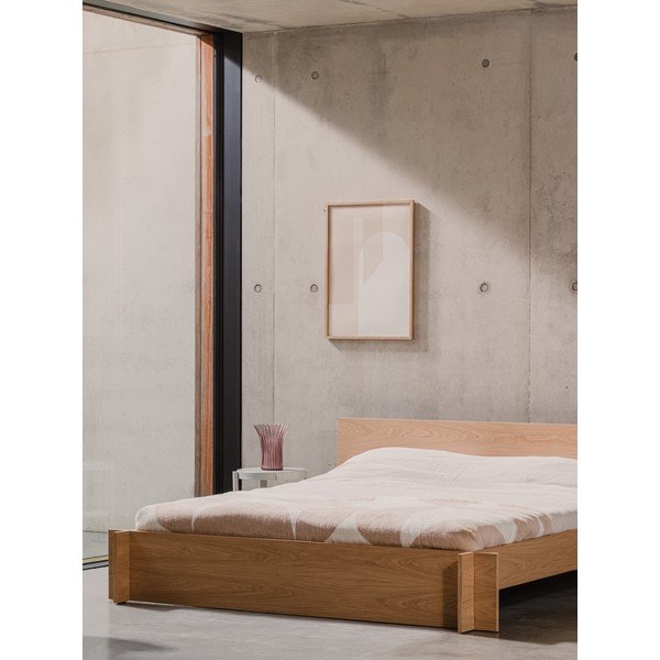 Dvojlôžková posteľ z drevotriesky/z preglejky v dekore duba s roštom 160x200 cm v prírodnej farbe Valt – noo.ma-image-4