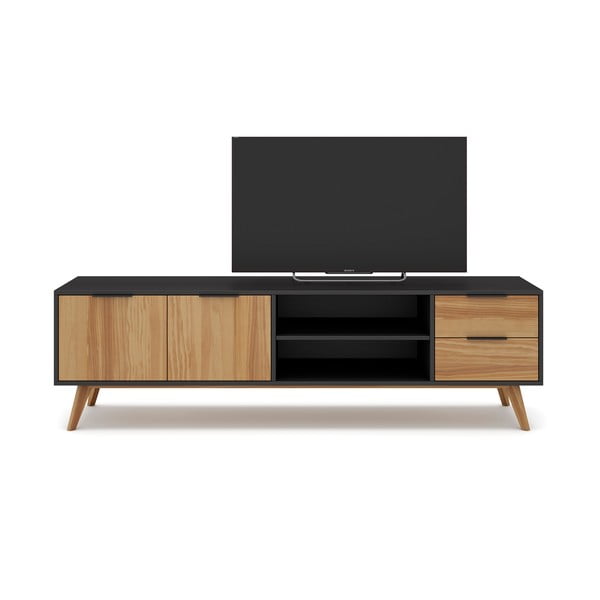 Čierny/prírodný TV stolík z borovicového dreva 180x53 cm Lavis – Marckeric-image-3