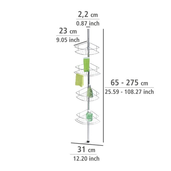 Rohová teleskopická kúpeľňová polička z nehrdzavejúcej ocele v lesklej striebornej farbe Dolcedo – Wenko-image-4