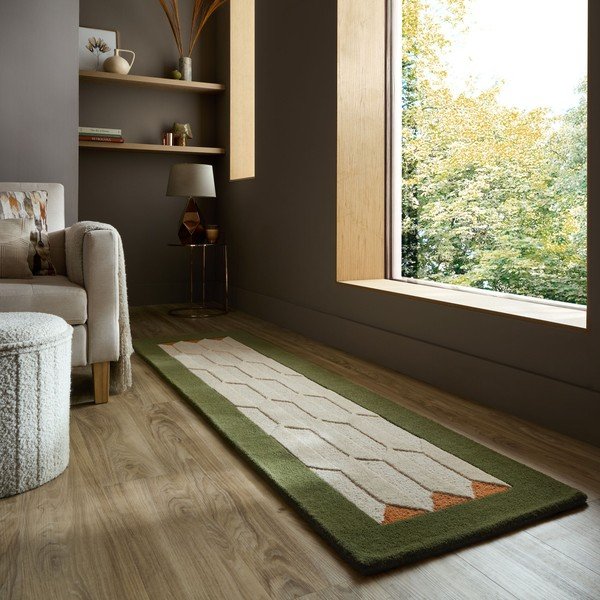 Zelený/v prírodnej farbe ručne tkaný vlnený behúň 60x230 cm Apex Border Wool – Flair Rugs-image-1