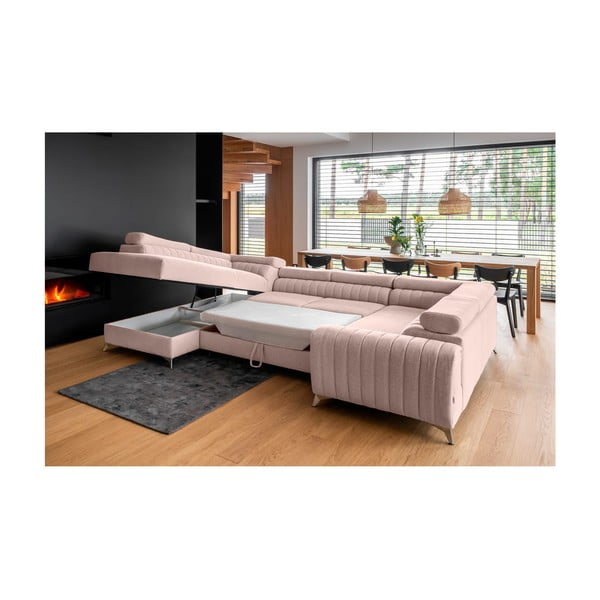 Ružová rozkladacia/s úložným priestorom rohová pohovka (ľavý roh/do tvaru "U") Louis – ELTAP-image-4