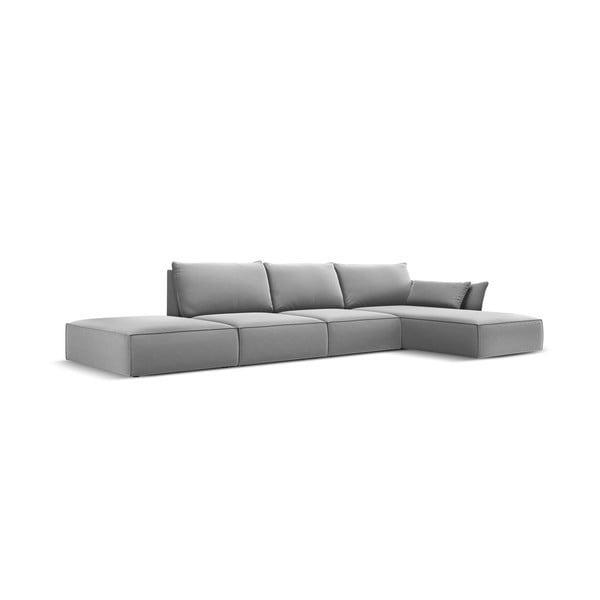 Svetlosivá zamatová rohová pohovka (pravý roh/s leňoškou) Vanda – Mazzini Sofas-image-2