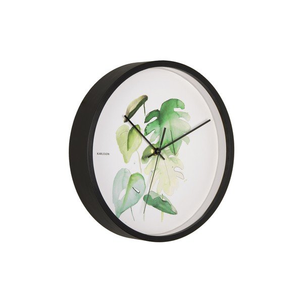 Zeleno-biele nástenné hodiny v čiernom ráme Karlsson Monstera, ø 26 cm-image-2