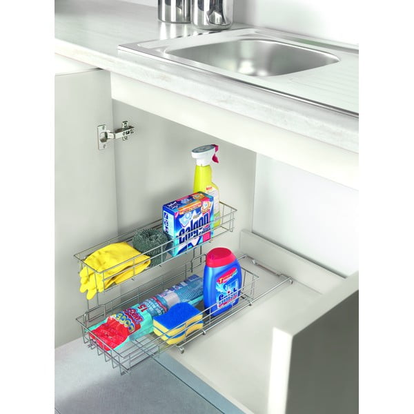 Prídavné dvojposchodové poličky do kuchynskej skrinky Metaltex Limpio-image-1