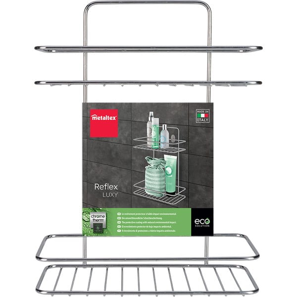 Závesná oceľová kúpeľňová polička bez vŕtania v lesklo striebornej farbe Luxy – Metaltex-image-2