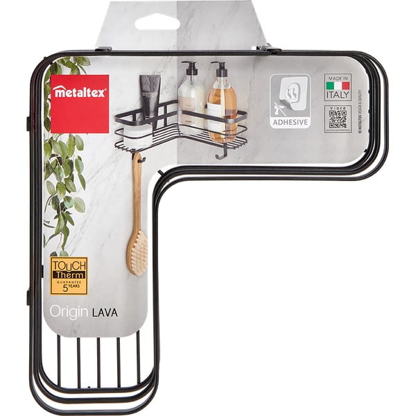 Čierna nástenná rohová kúpeľňová polica Metaltex Origin-image-3