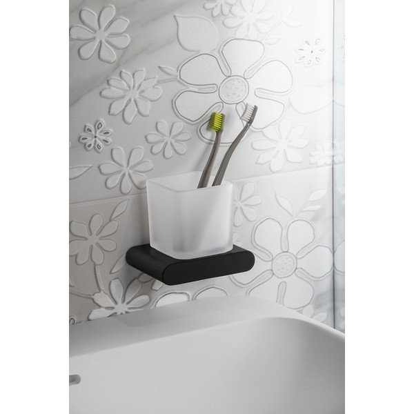 Biely nástenný sklenený téglik na zubné kefky Flori – Sapho-image-1