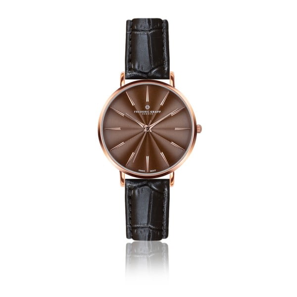 Dámske hodinky s čiernym remienkom z pravej kože Frederic Graff Rose Monte Rosa Croco Black Leather