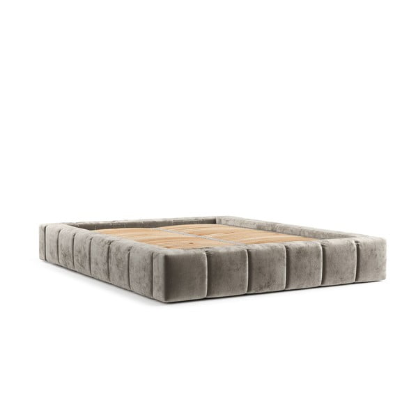 Béžová čalúnená dvojlôžková posteľ s úložným priestorom s roštom 200x200 cm Aruba L – Maison de Rêve