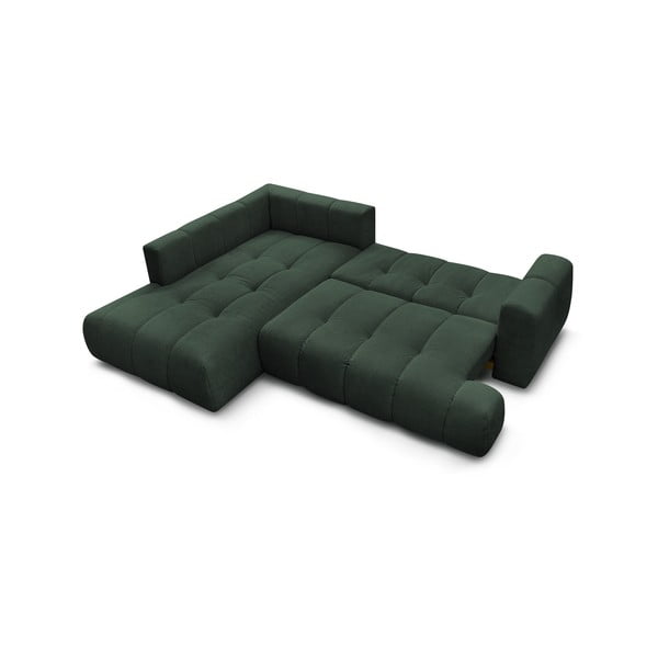 Zelená rozkladacia/s úložným priestorom rohová pohovka (ľavý roh/do L) Fuji – Bobochic Paris-image-4