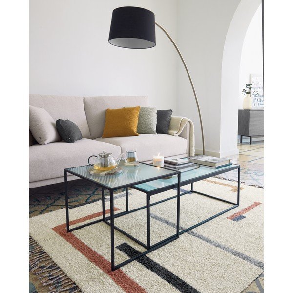 Čierna/v zlatej farbe stojacia lampa s textilným tienidlom (výška  210 cm) Juhe – Kave Home-image-3