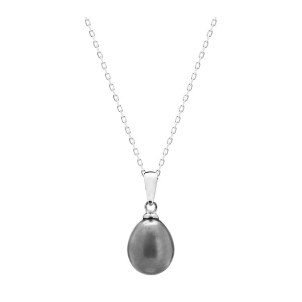 Strieborný náhrdelník so sivou perlou GemSeller Eline