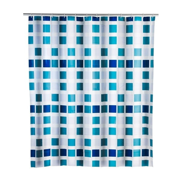 Modrý sprchový záves Wenko Mosaic, 180 × 200 cm