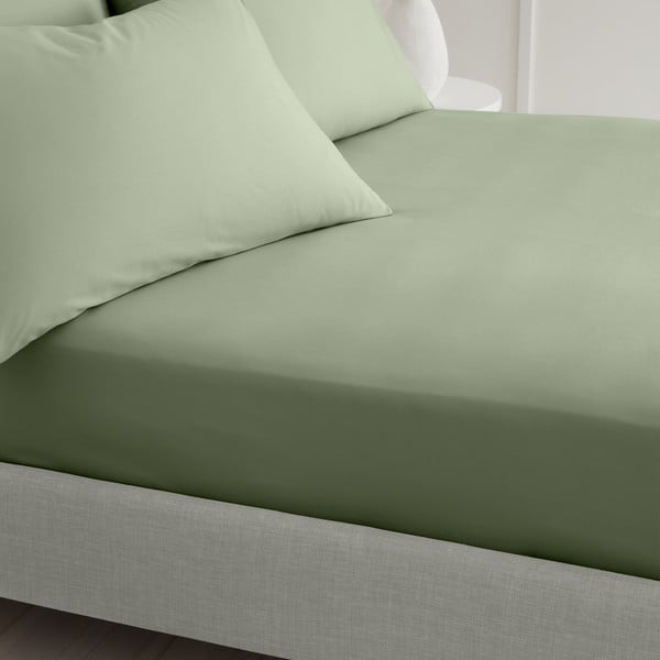 Zelená napínacia plachta z bavlneného perkálu 90x190 cm Cotton Percale – Bianca-image-1