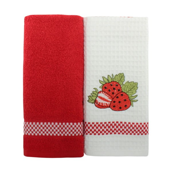 Sada 2 červeno-bielych uterákov z čistej bavlny, 45 x 70 cm
