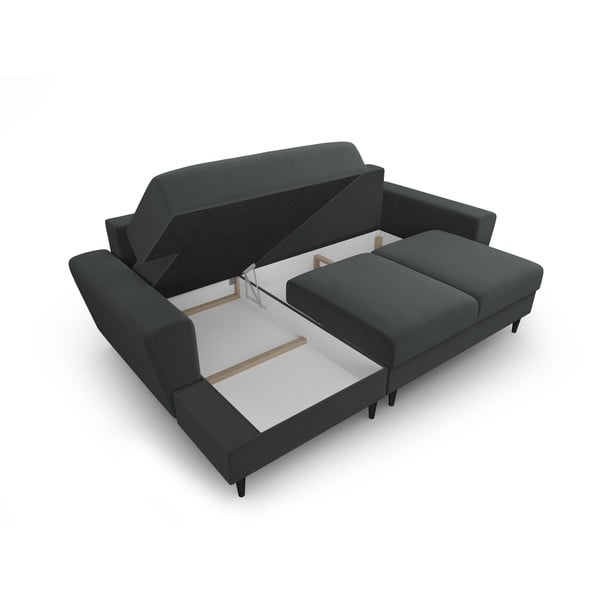Tmavosivá zamatová rozkladacia/s úložným priestorom rohová pohovka (ľavý roh/s leňoškou) Kyoto – Cosmopolitan Design-image-3