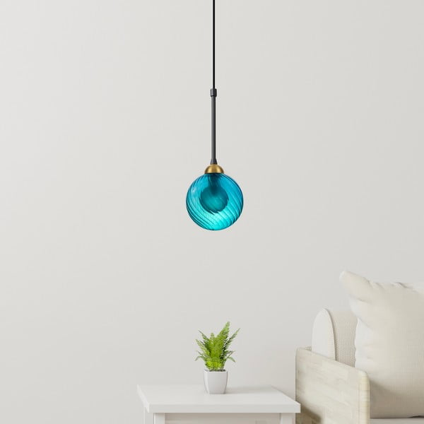 Modré závesné svietidlo so skleneným tienidlom ø 12 cm Twister – Squid Lighting-image-1
