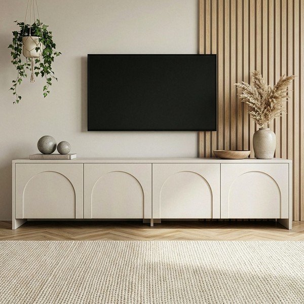 Krémovobiely TV stolík 180x45x32 cm Aurelia – Kalune Design-image-2