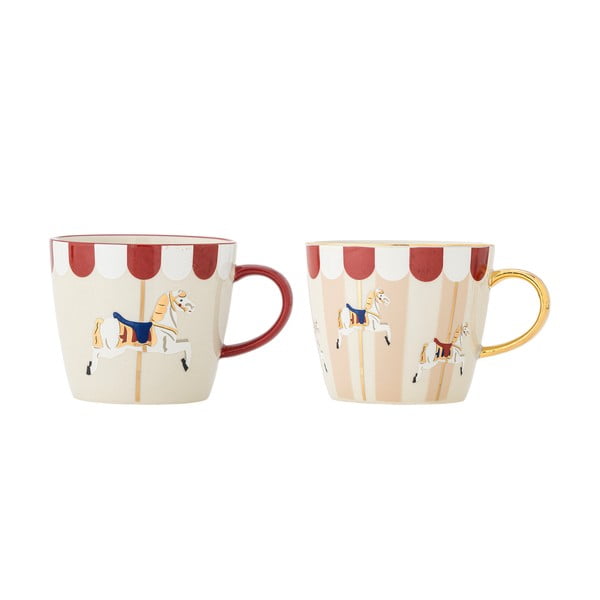 Krémové hrnčeky s vianočným motívom z kameniny v súprave 2 ks 300 ml Merry-go-round – Bloomingville