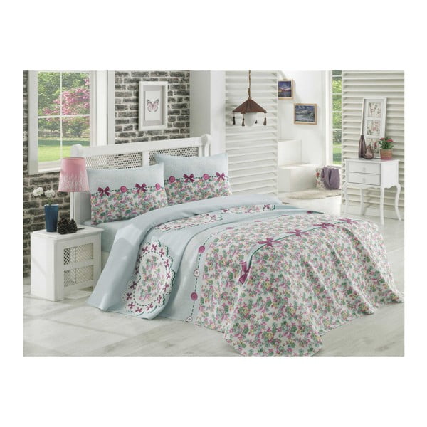 Set prikrývky cez posteľ, plachty a obliečok na vankúš na dvojlôžko Dorian, 200 × 235 cm