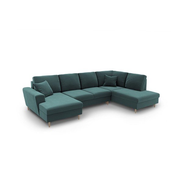 Zamatová rozkladacia/s úložným priestorom rohová pohovka v petrolejovej farbe (pravý roh/do "U") Kyoto – Cosmopolitan Design-image-1